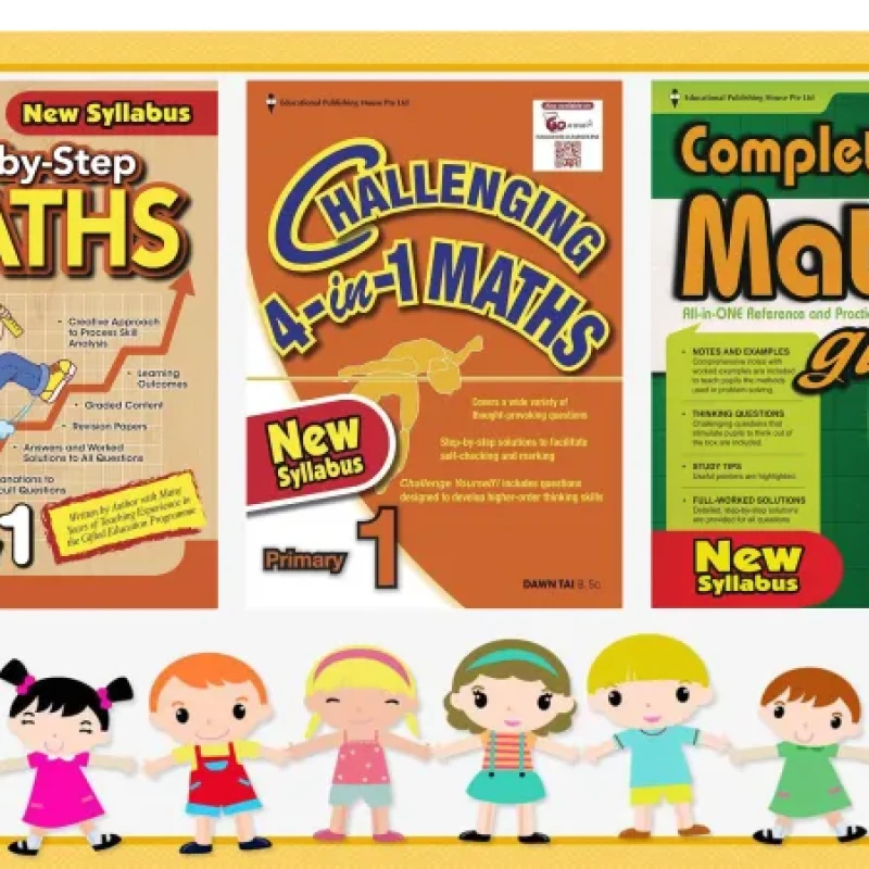 Bộ 3 Quyển - Level 1 - Complete maths, Step by step math, Challenging 4 in 1 maths (Tiểu học) - Hanoi Bookstore