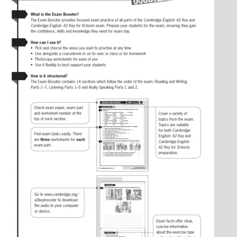 EXAM BOOSTER FOR A2 KEY AND A2 KEY FOR SCHOOL 2ND EDITION (SÁch đen trắng)