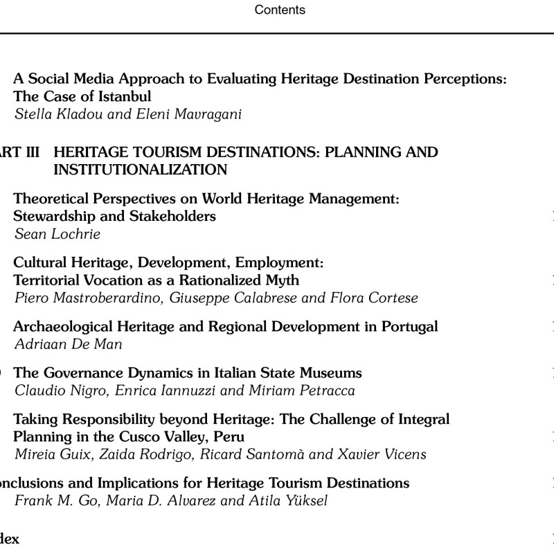 Sách Heritage tourism destinations preservation, communication and development