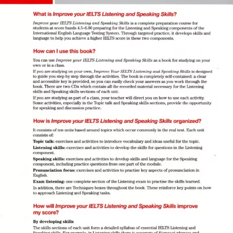 Improve Your Skill Listening and speaking for IELTS 4.5-6 0 (sach mau)