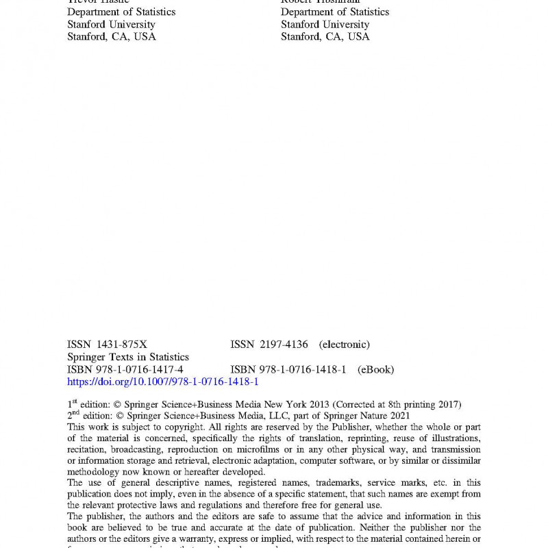 An Introduction To Statistical Learning (2021)