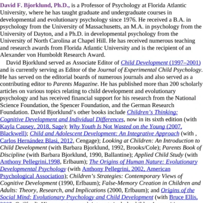 Psychology Peter Gray and David F Bjorklund