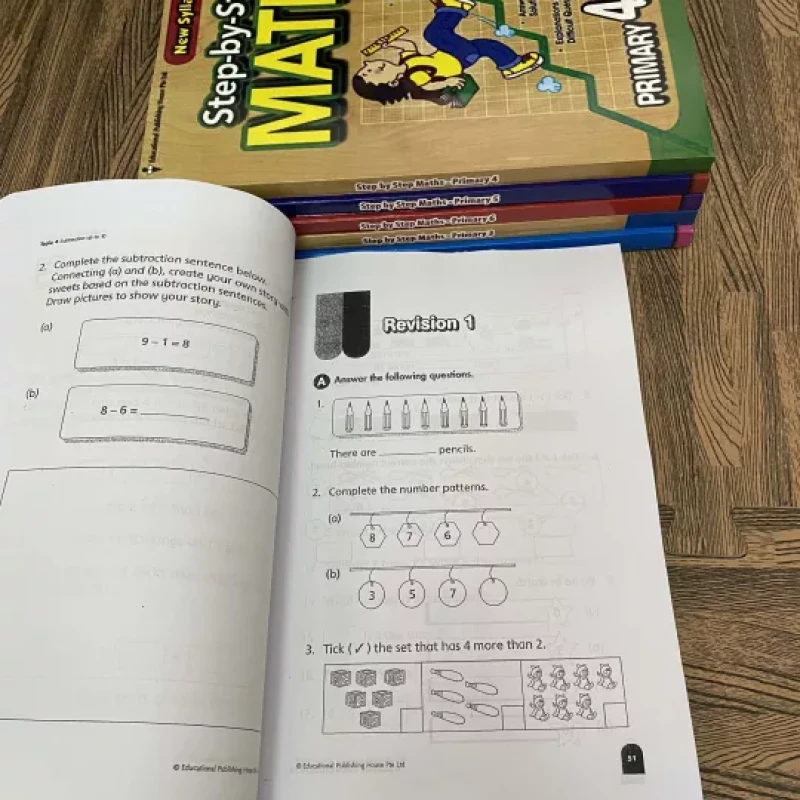 Bộ sách 6 quyển Step by step Maths Primary 1,2,3,4,5,6 - sách toán tiếng Anh tiểu học Singapore