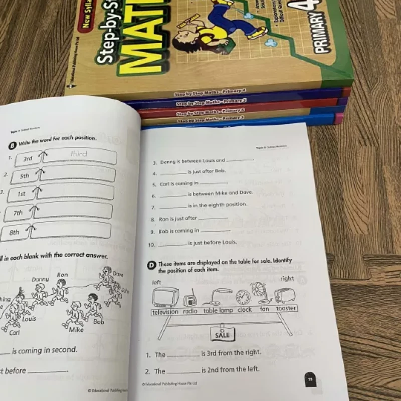 Bộ sách 6 quyển Step by step Maths Primary 1,2,3,4,5,6 - sách toán tiếng Anh tiểu học Singapore