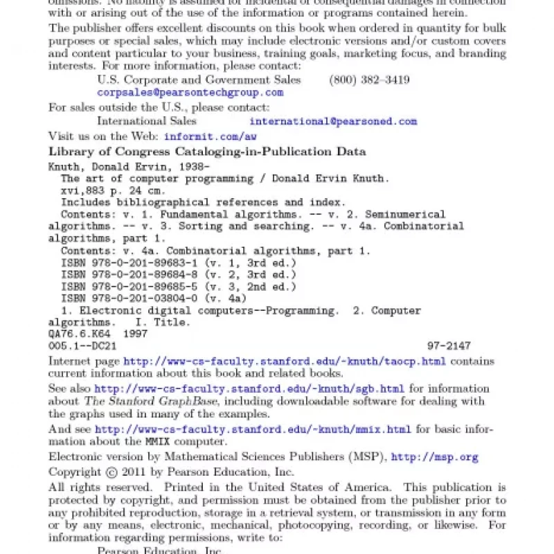 The Art of Computer Programming Volume 4A Combinatorial Algorithms, Part 1